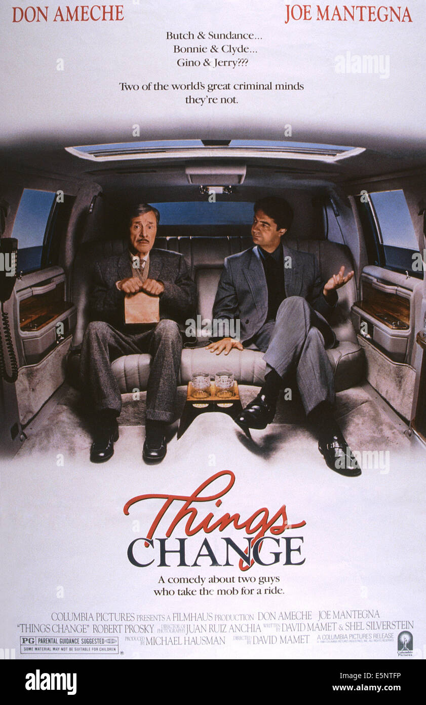 THINGS CHANGE, US poster, from left: Don Ameche, Joe Mantegna, 1988, © Columbia/courtesy Everett Collection Stock Photo