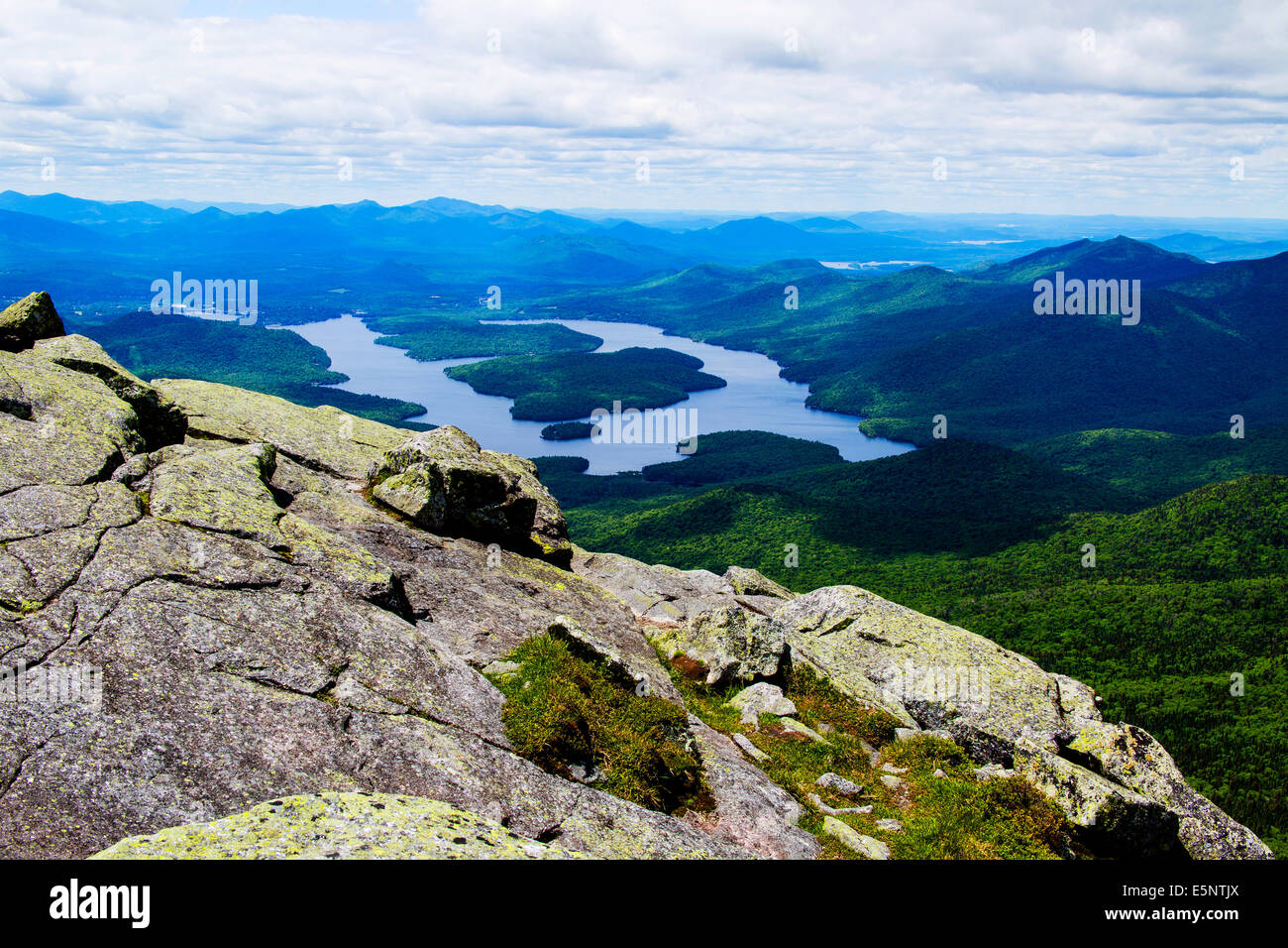 Lake Placid New York USA. Adirondack State Park View from Whiteface Mountain of Lake Placid Stock Photo