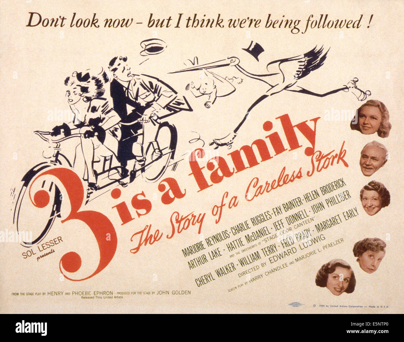 THREE IS A FAMILY, US lobbycard, from top right: Marjorie Reynolds, Charles Ruggles, Fay Bainter, Helen Broderick, Cheryl Stock Photo