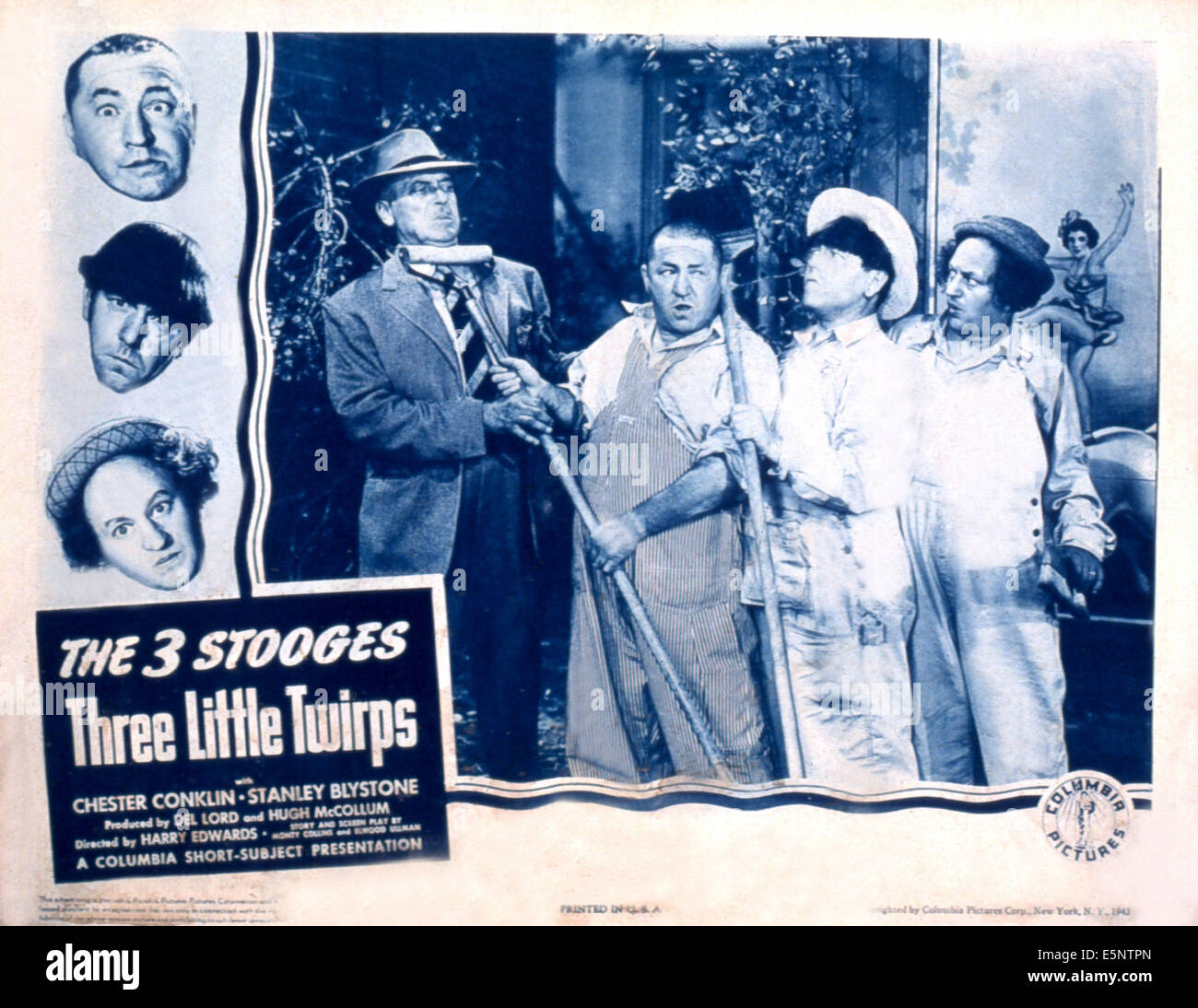 THREE LITTLE TWIRPS, Stanley Blystone, Curly Howard, Moe Howard, Larry Fine (The Three Stooges), 1943 Stock Photo