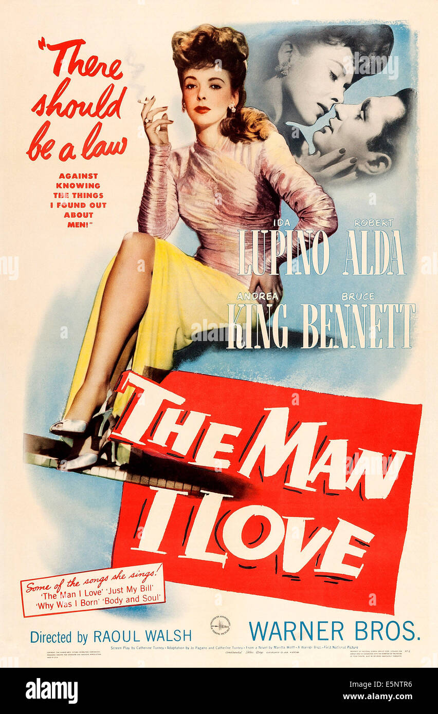 THE MAN I LOVE, US poster art, Ida Lupino, Robert Alda, 1947 Stock Photo