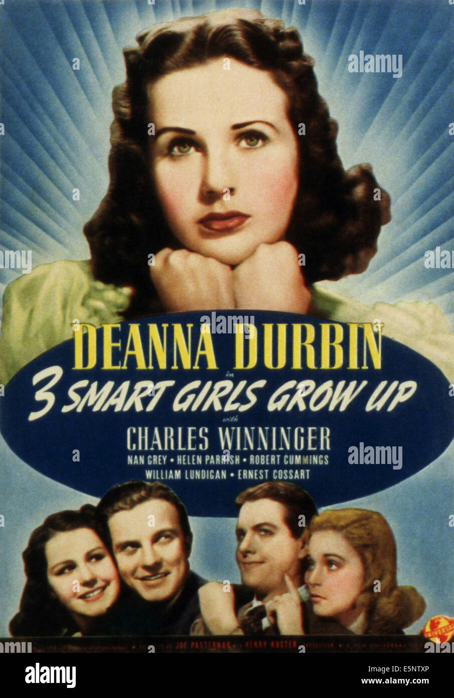 THREE SMART GIRLS GROW UP, Deanna Durbin, (top), Helen Parrish, William Lundigan, Robert Cummings, Nan Grey, 1939 Stock Photo