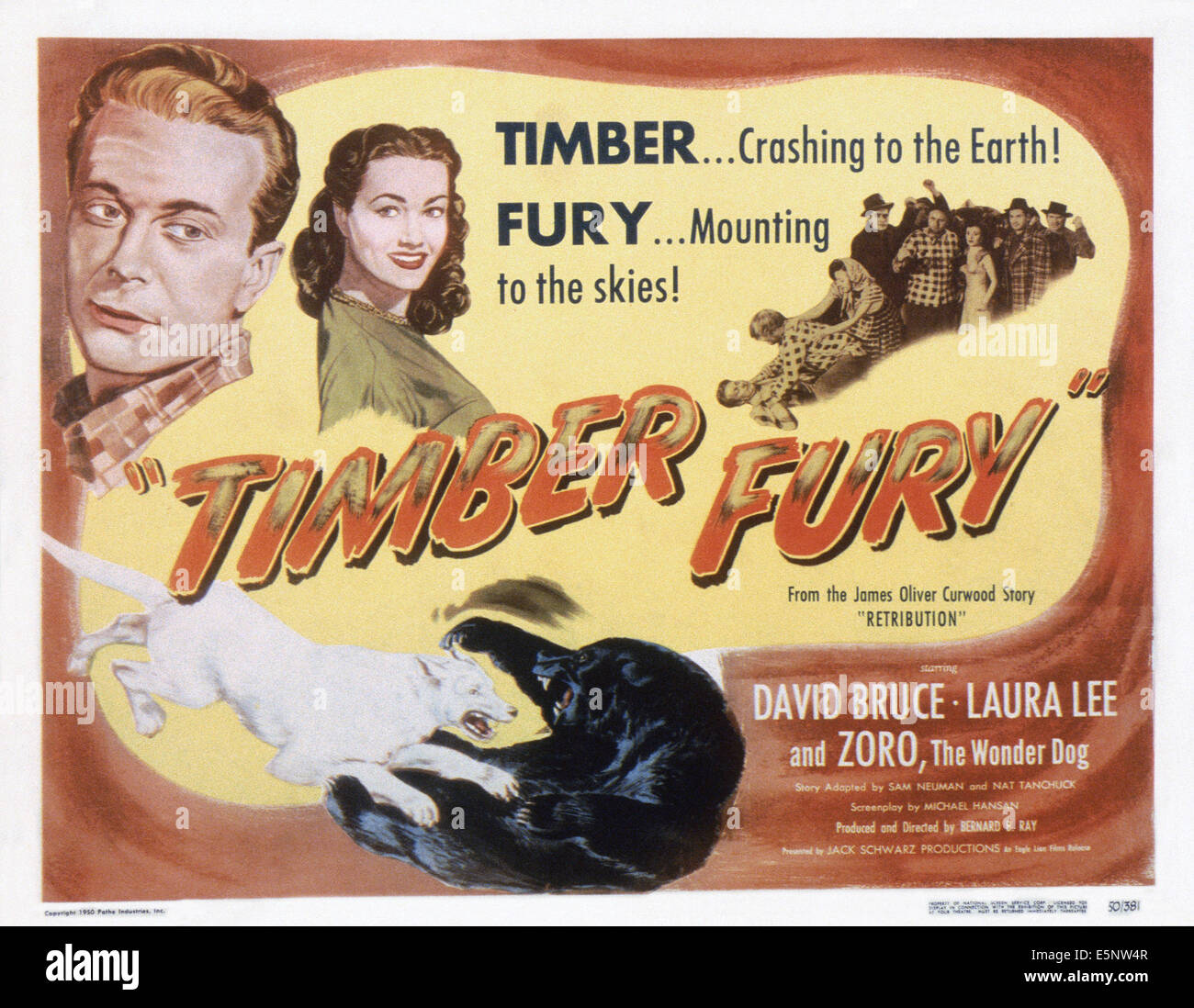 TIMBER FURY, US lobbycard, from left: David Bruce, Laura Lee, 1950 Stock Photo