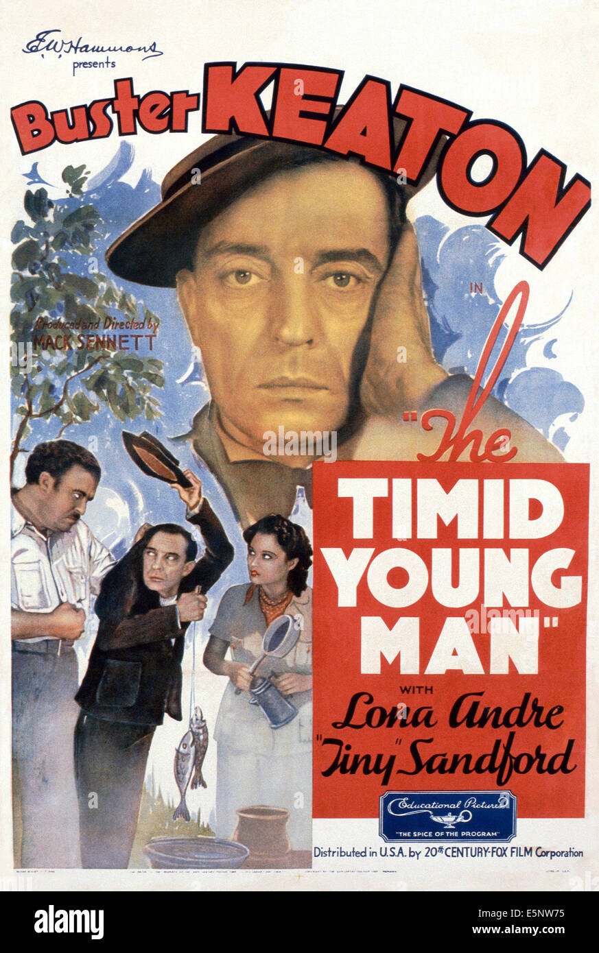 THE TIMID YOUNG MAN, US poster art, from left: Tiny Sandford, Buster Keaton, Lona Andre, 1935. ©TM & Copyright ©20th Stock Photo