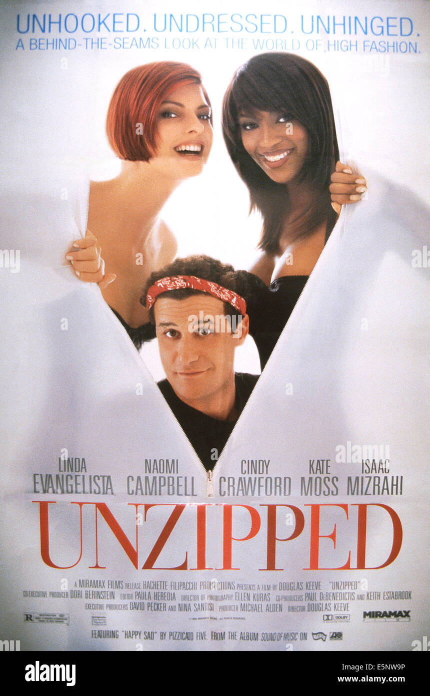 UNZIPPED, US poster, from left: Linda Evangelista, Isaac Mizrahi, Naomi Campbell, 1995, © Miramax/courtesy Everett Collection Stock Photo