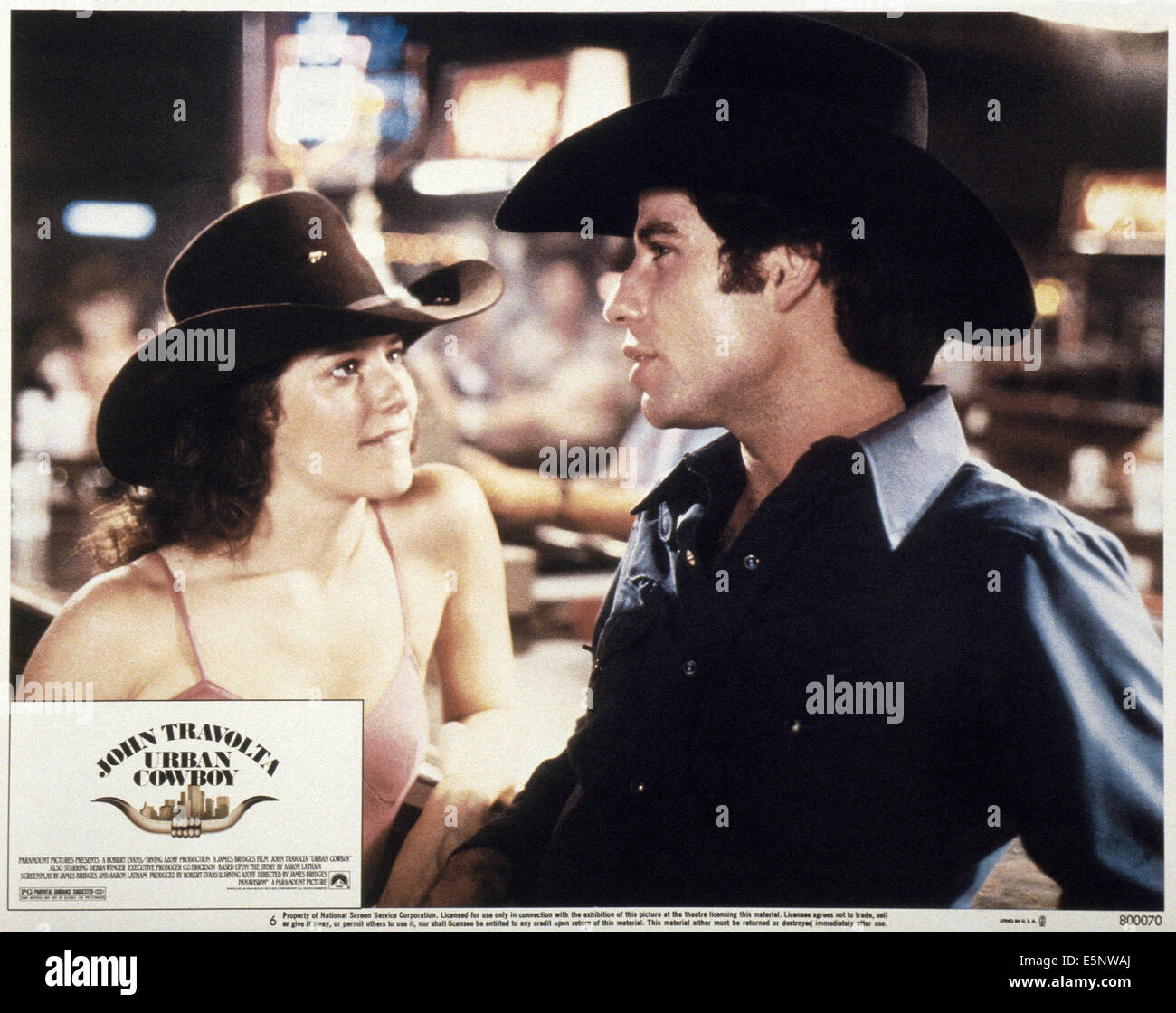 URBAN COWBOY, US lobbycard, from left: Debra Winger, John Travolta, 1980 Stock Photo