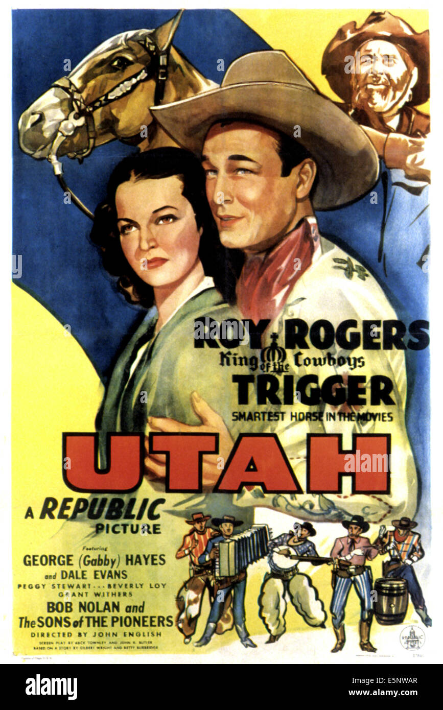 UTAH, Dale Evans, Trigger, Roy Rogers, Gabby Hayes, 1945 Stock Photo