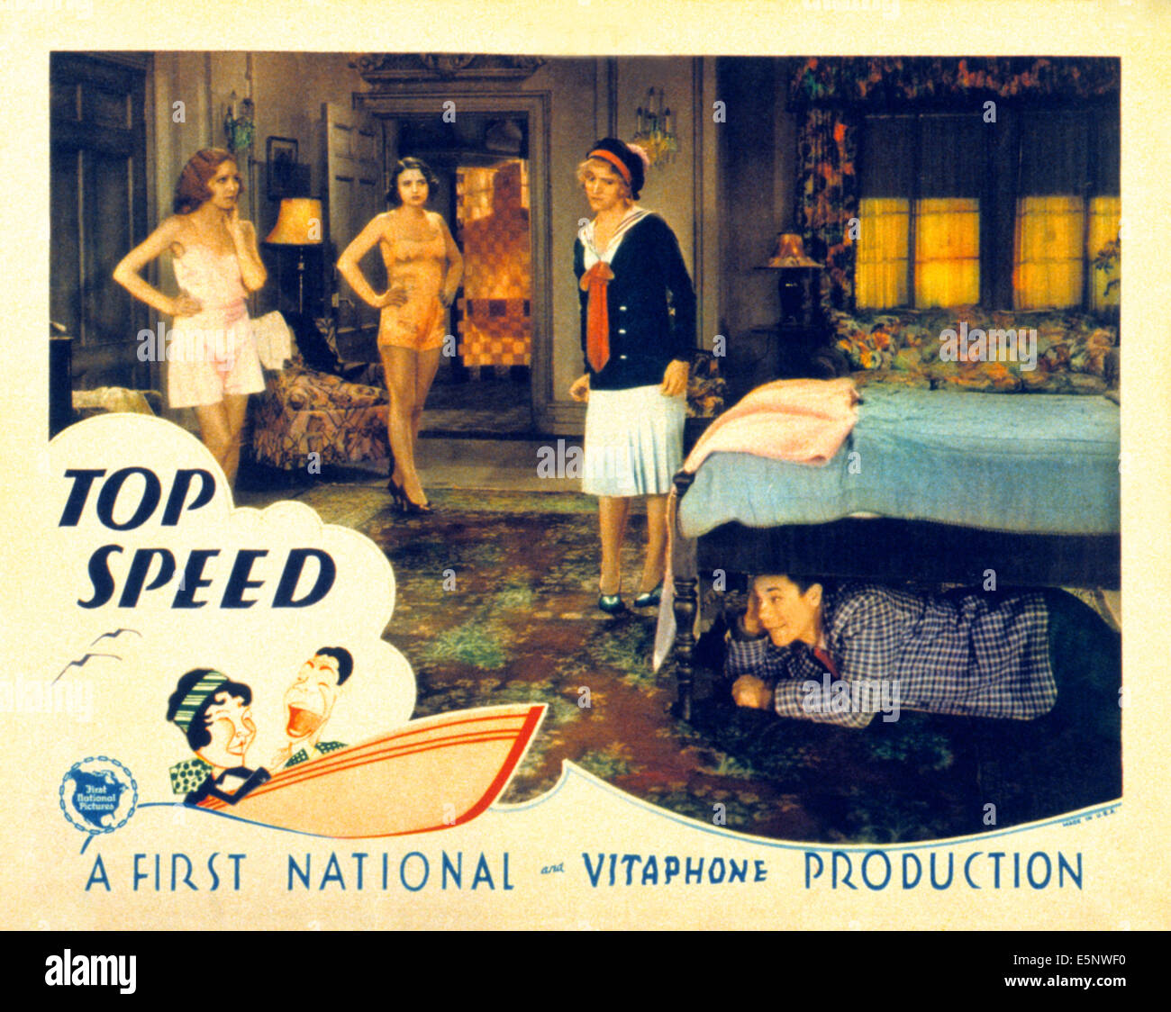 TOP SPEED, l-r: Bernice Claire, Laura Lee, Joe E. Brown on lobbycard, 1930. Stock Photo