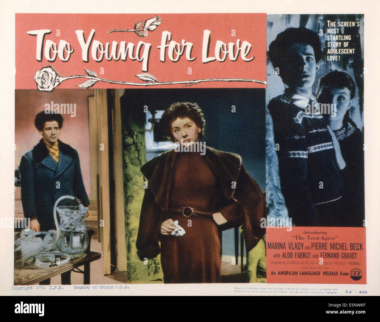 TOO YOUNG FOR LOVE, (aka L'ETA DELL'AMORE), US lobbycard, Pierre-Michel Beck (far left and second right), Marina Vlady (right), Stock Photo