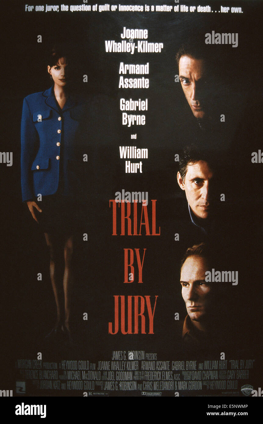 TRIAL BY JURY, US poster art, clockwise from left: Joanne Whalley-Kilmer, Armand Assante, Gabriel Byrne, William Hurt, 1994. Stock Photo