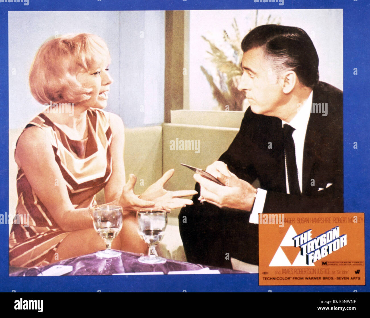 THE TRYGON FACTOR, US lobbycard, from left: Sophie Hardy, Stewart Granger, 1966 Stock Photo