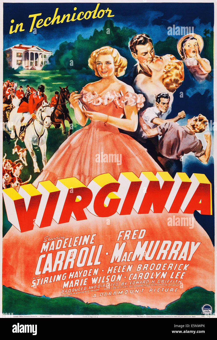 VIRGINIA, US poster, Madeleine Carroll (center), kissing from left: Fred MacMurray, Madeleine Carroll, Carolyn Lee (top right), Stock Photo