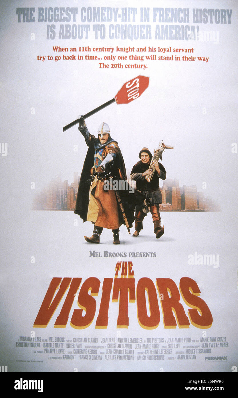 THE VISITORS, (aka LES VISITEURS), US poster, from left: Jean Reno, Christian Clavier, 1993, © Miramax/courtesy Everett Stock Photo