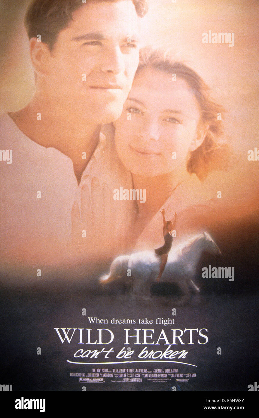 WILD HEARTS CAN'T BE BROKEN, US poster, from left: Michael Schoeffling, Gabrielle Anwar, 1991, © Buena Vista/courtesy Everett Stock Photo