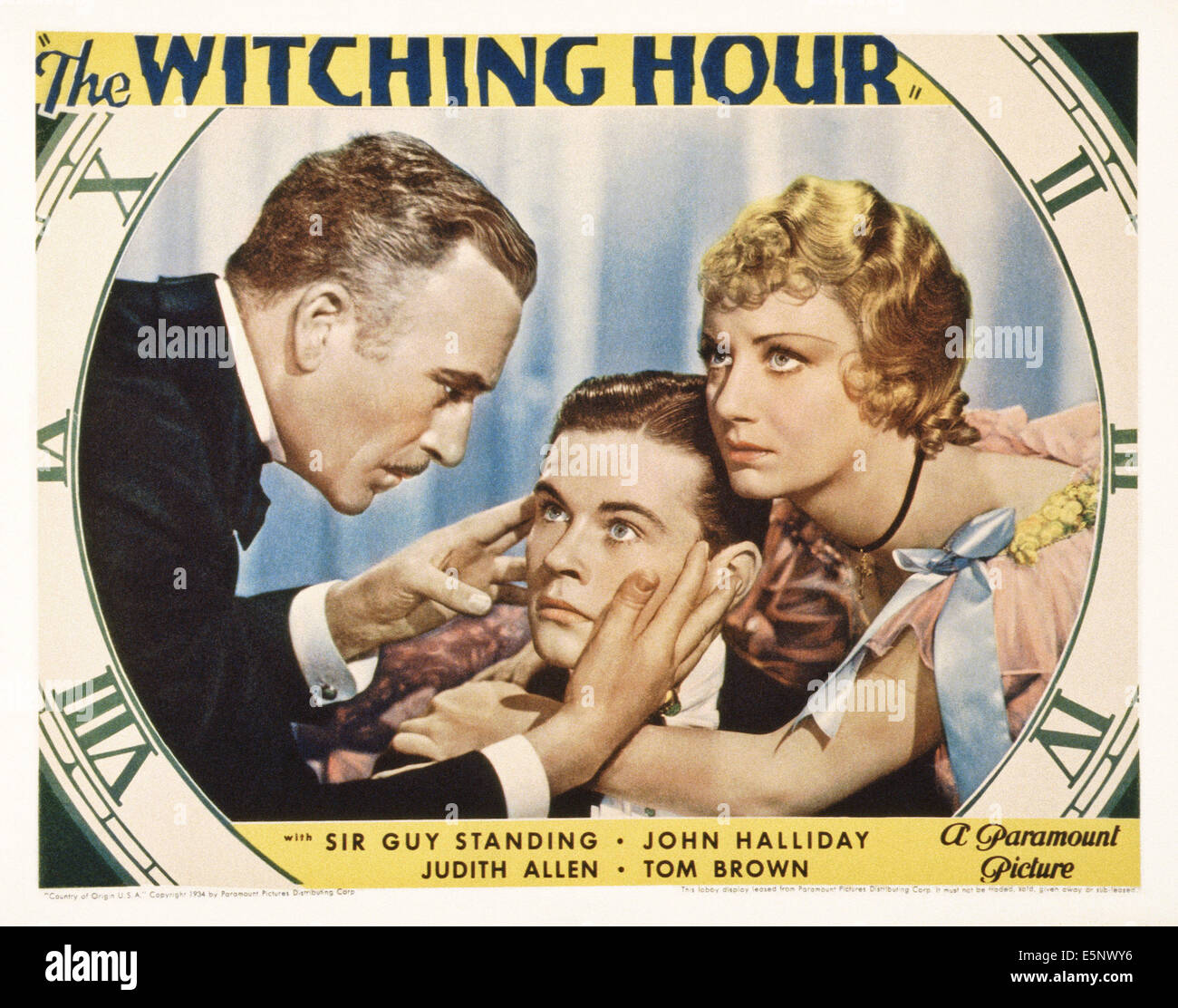 THE WITCHING HOUR, US lobbycard, from left: John Halliday, Tom Brown, Judith Allen, 1934 Stock Photo