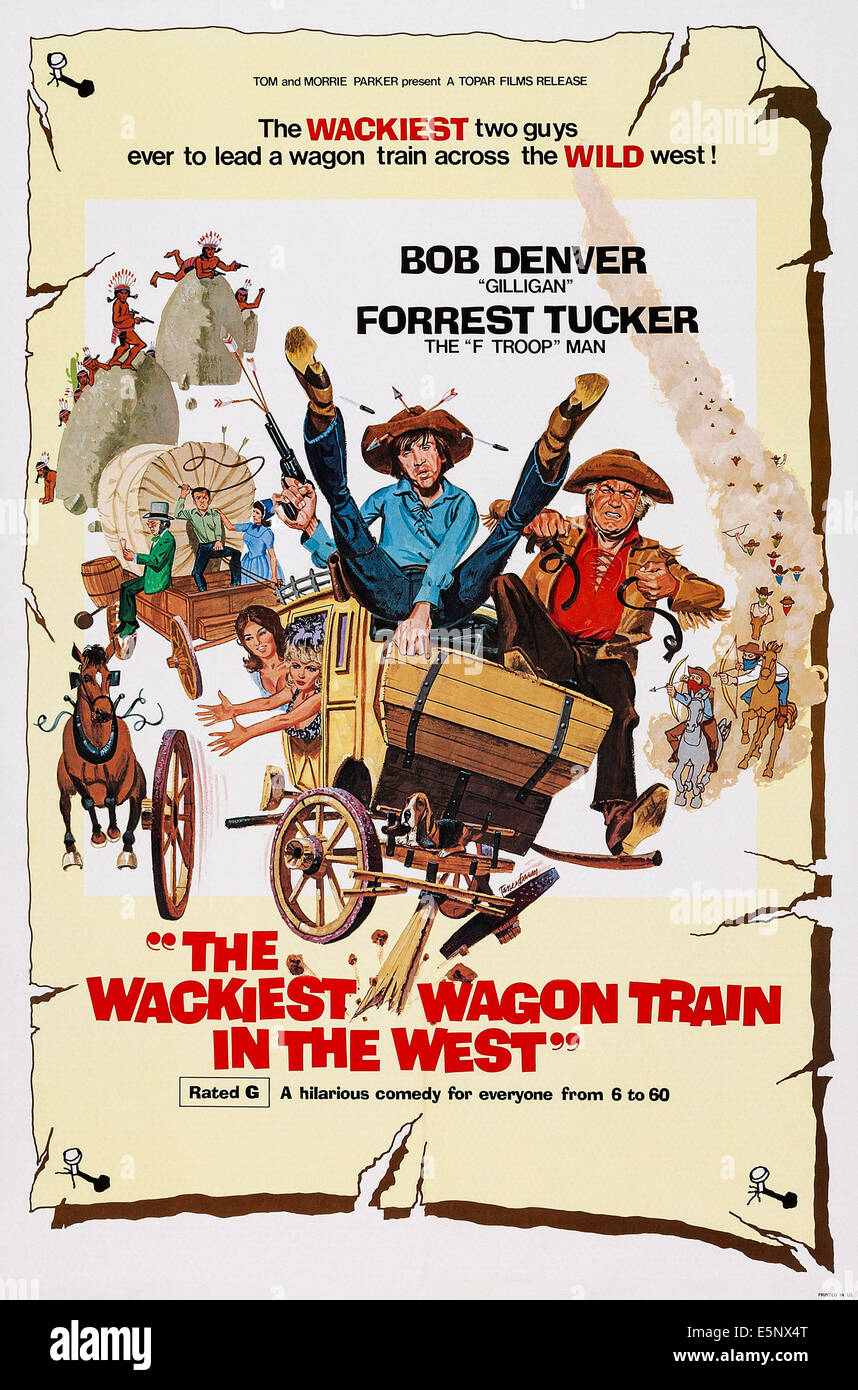 THE WACKIEST WAGON TRAIN IN THE WEST, US poster art, Bob Denver, (center), Forrest Tucker (r.), 1976 Stock Photo