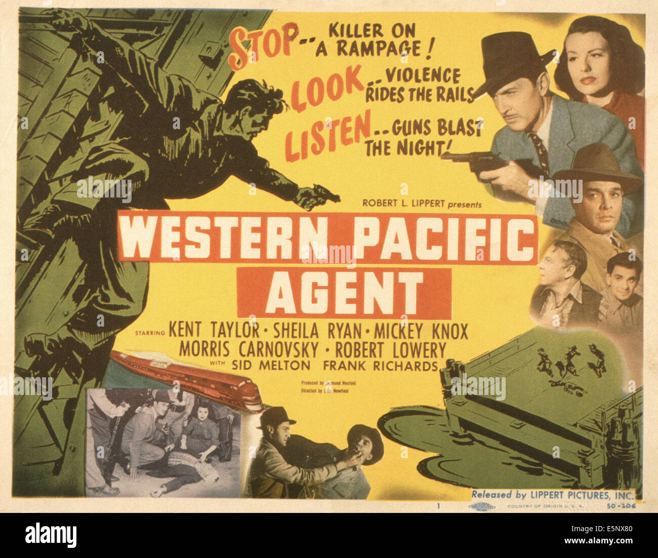 WESTERN PACIFIC AGENT, US poster, right top from left: Kent Taylor, Sheila Ryan, Robert Lowery (center), right bottom from Stock Photo