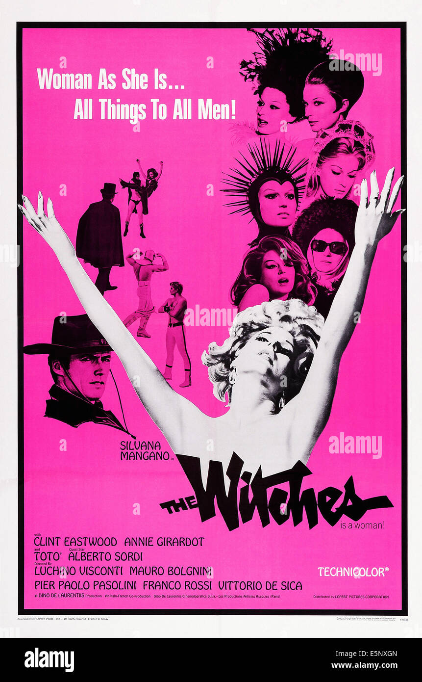 THE WITCHES, (aka LE STREGHE), US poster art, from left: Clint Eastwood, Silvana Mangano, 1967 Stock Photo