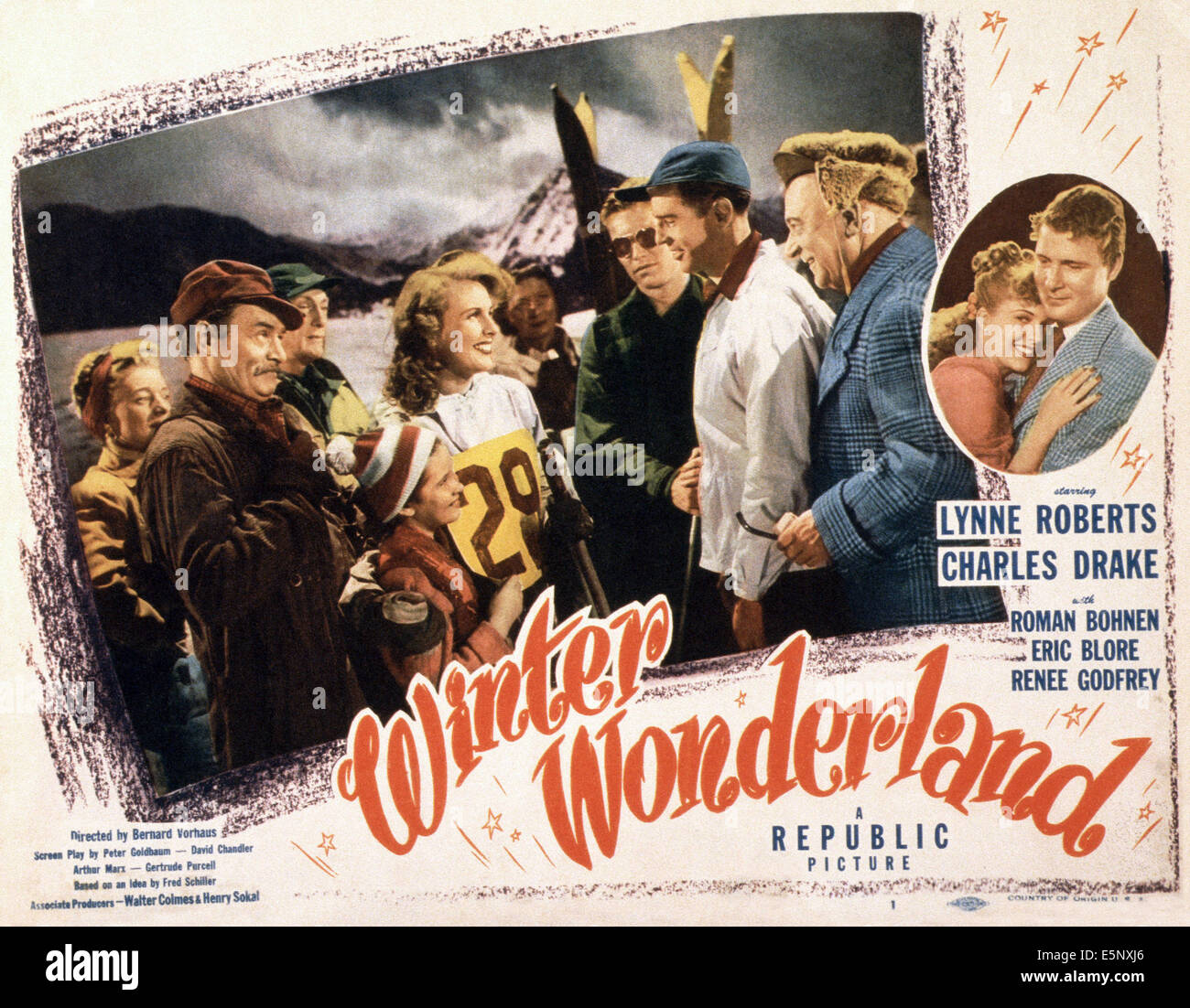 WINTER WONDERLAND, US poster, from left: Roman Bohnen, Elinor Donahue, Lynne Roberts, Eric Blore (fur hat right), in circle Stock Photo