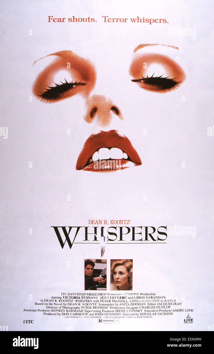 WHISPERS, US poster, from left: Chris Sarandon, Victoria Tennant, 1990, © Alive Films/courtesy Everett Collection Stock Photo