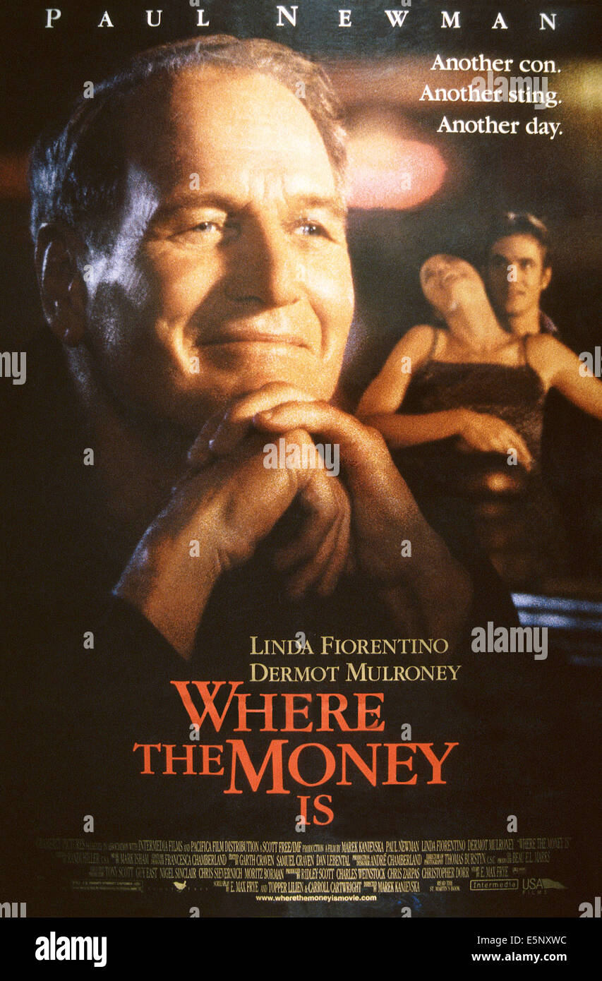 WHERE THE MONEY IS, US poster, from left: Paul Newman, Linda Fiorentino, Dermot Mulroney, 2000, © Universal/courtesy Everett Stock Photo