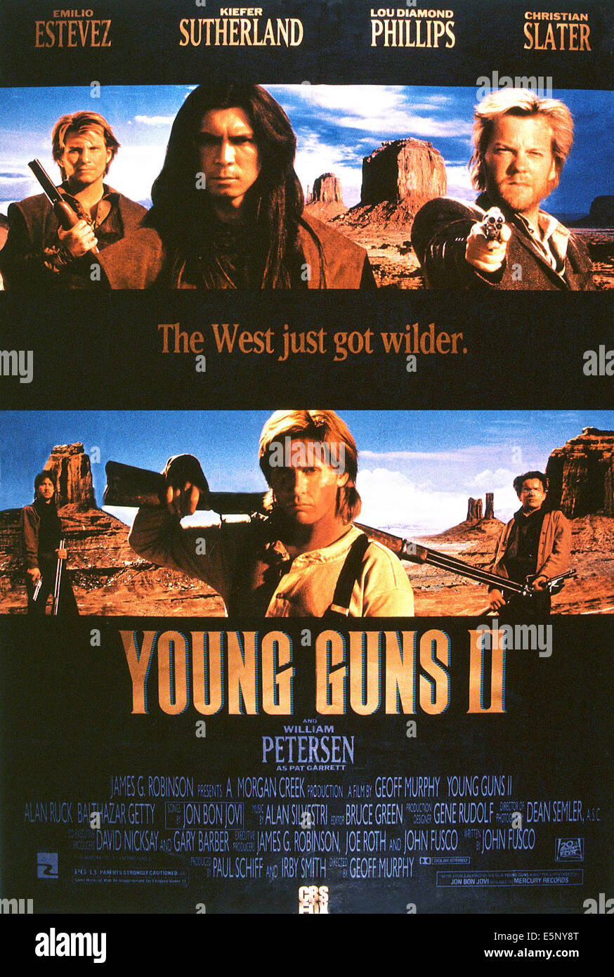 YOUNG GUNS II, top from left: Christian Slater, Lou Diamond Phillips, Kiefer Sutherland, bottom from leftL Alan Ruck, Emilio Stock Photo