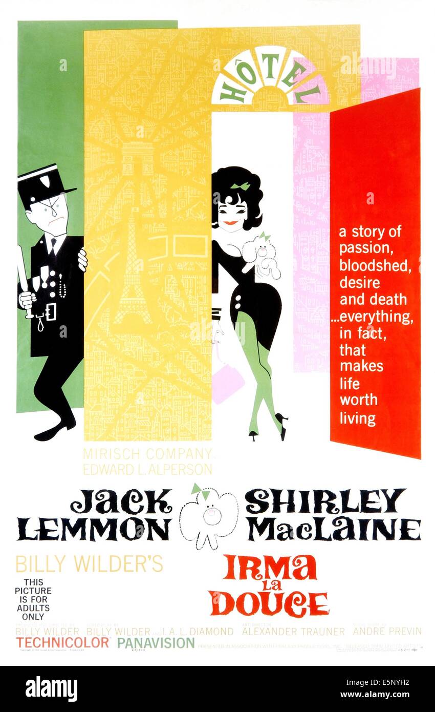 IRMA LA DOUCE, from left: Jack Lemmon, Shirley MacLaine, 1963, irmalado-00aa1, Photo by: Everett Collection (irmalado-00aa1) Stock Photo