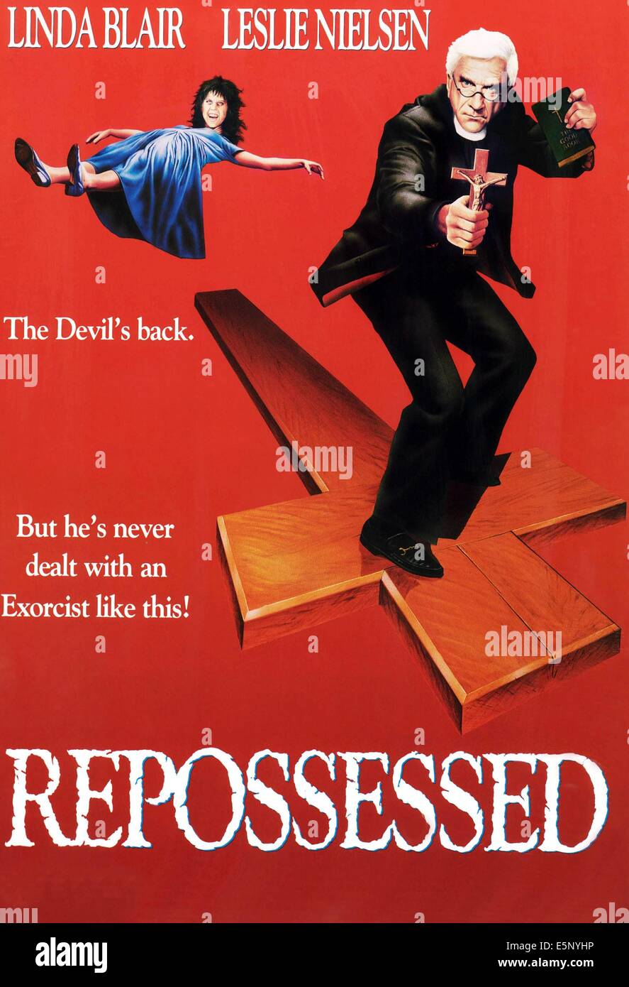 REPOSSESSED, from left: Linda Blair, Leslie Nielsen, 1990, © New Line/courtesy Everett Collection, POSTER REP 001OS, Photo by: Stock Photo