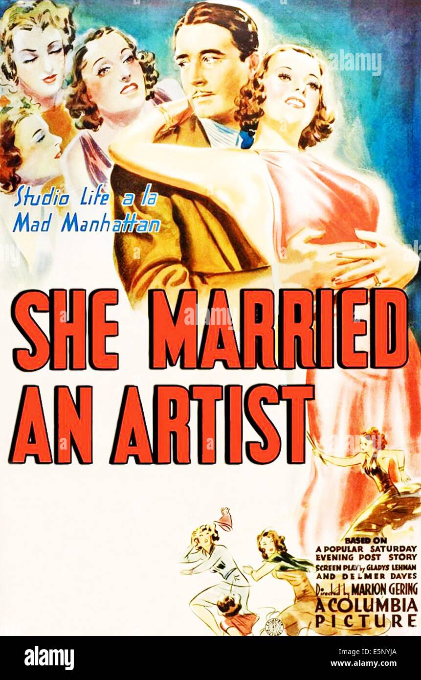 SHE MARRIED AN ARTIST, John Boles (arms around waist), Luli Deste (arm around neck), 1937, shema katos 1 h, Photo by: Everett Stock Photo