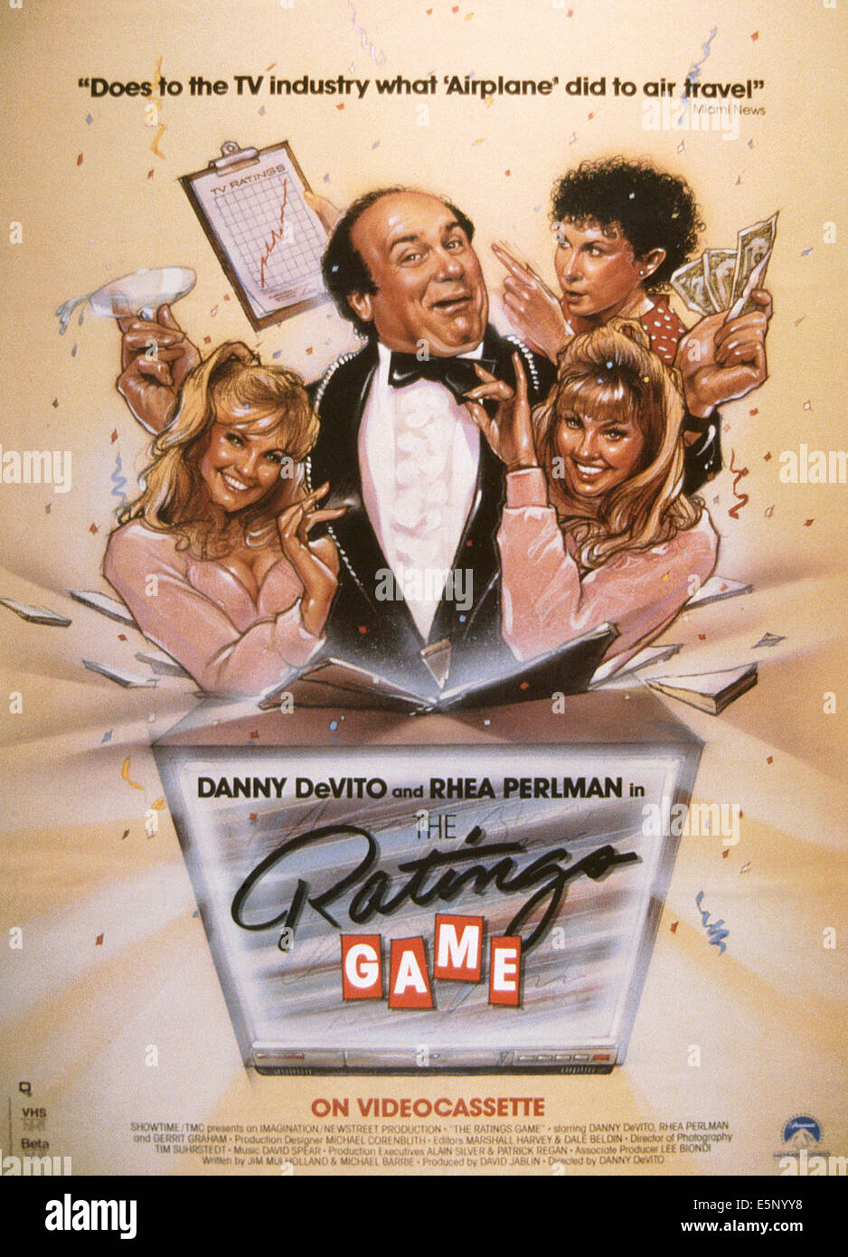 THE RATINGS GAME, US poster, Danny DeVito (center), Rhea Perlman (top right), 1984, © Paramount/courtesy Everett Collection Stock Photo