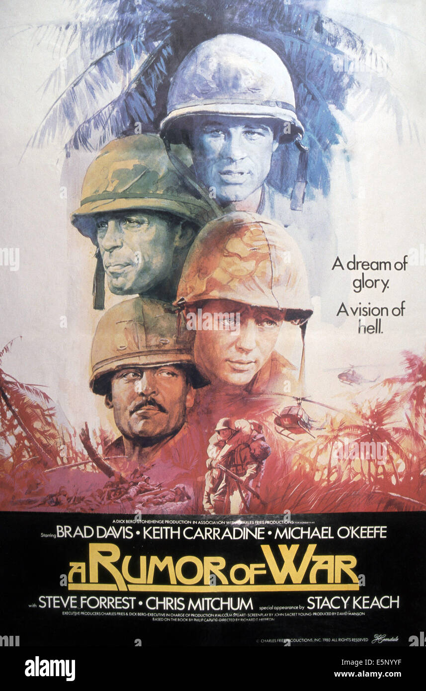 A RUMOR OF WAR, US poster, from top: Brad Davis, Keith Carradine, Michael O'Keefe, Stacy Keach, 1980, © CBS/courtesy Everett Stock Photo