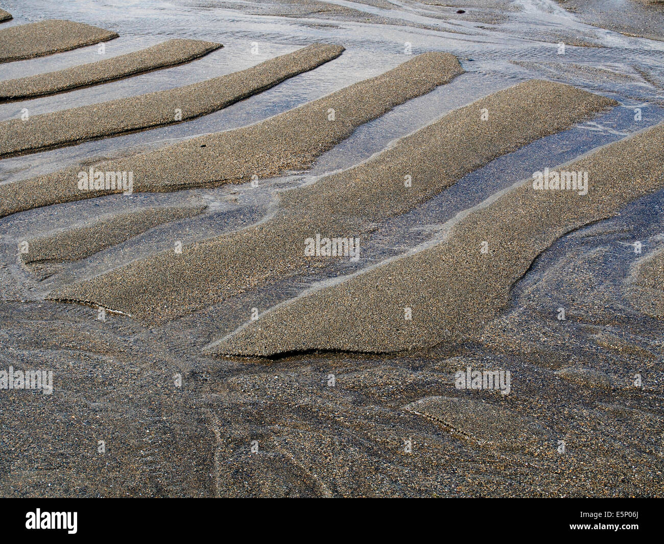 Ripples in the sand - ridges and runnels left in the sand of an Irish beach by the retreating tide. Stock Photo