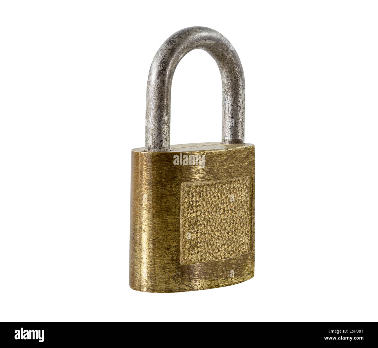 Old brass padlock isolated with clipping path. Stock Photo