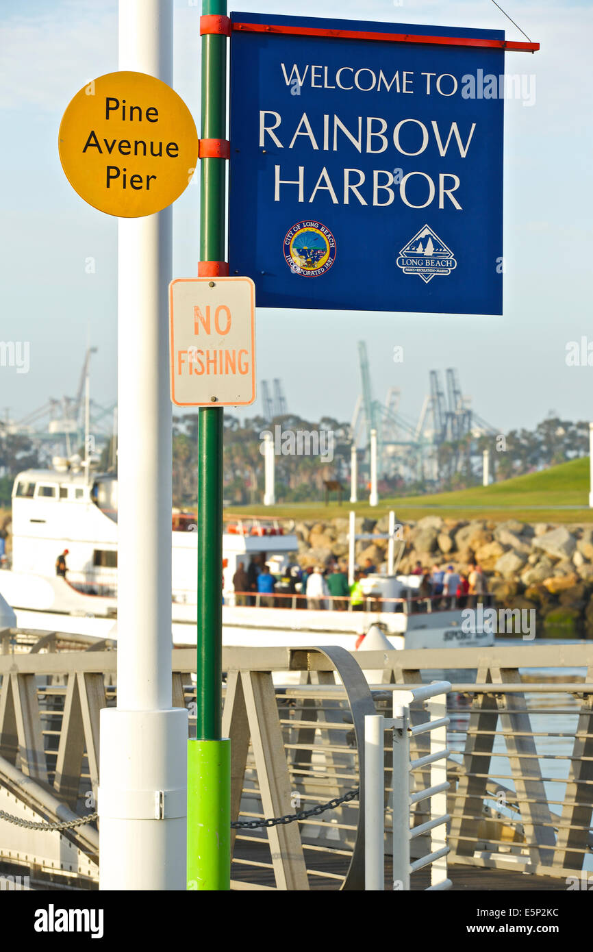 Welcome to Rainbow Harbor. Long Beach, California. Stock Photo