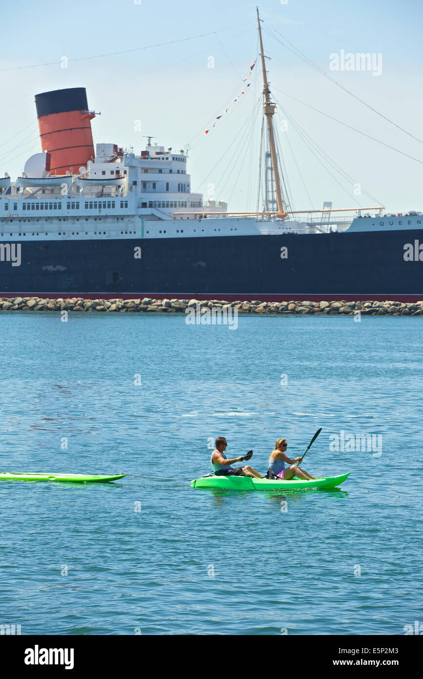 Paddling Past The Queen. Long Beach, California. Stock Photo