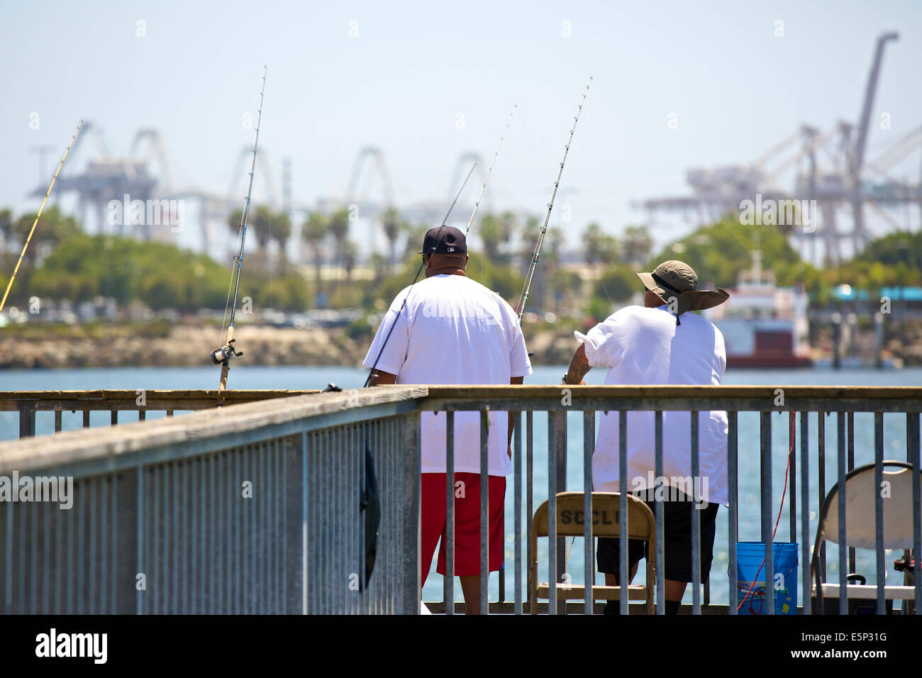 Fishing By The Docks. Long Beach, California. Stock Photo