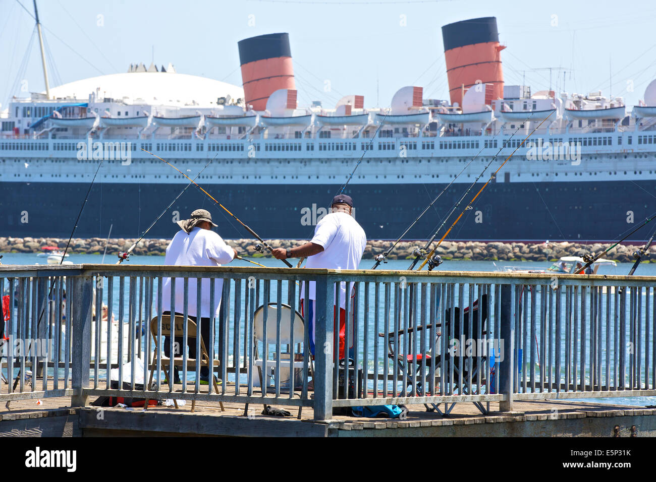 Fishing By The Queen. Long Beach, California. Stock Photo