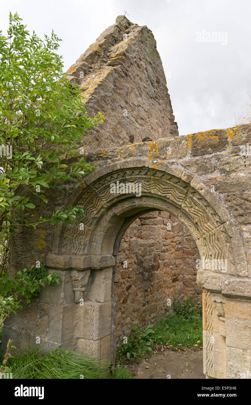 Doorway of the ruined chapel on Church Hill Alnmouth, Northumberland, north east England, UK Stock Photo