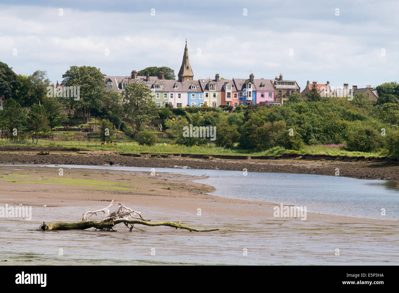 River Aln with the village of Alnmouth in the background ...