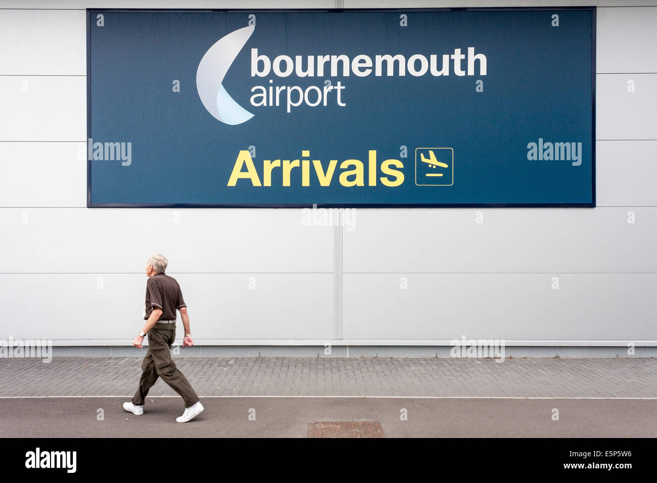 Bournemouth Airport arrivals sign Stock Photo