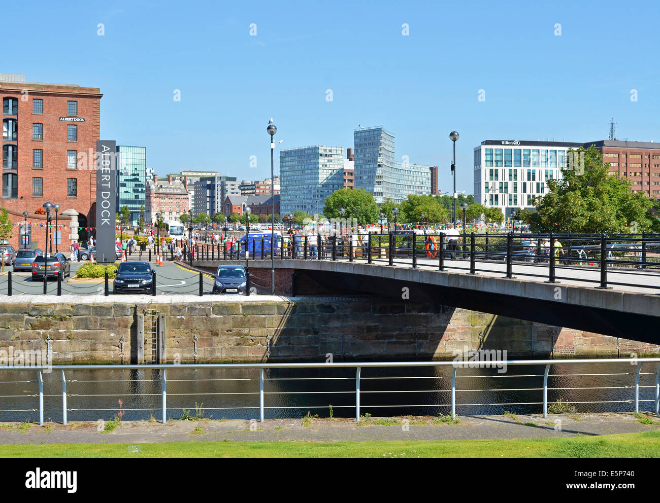 Looking towards the city from the Albert Docks in Liverpool, England, UK Stock Photo