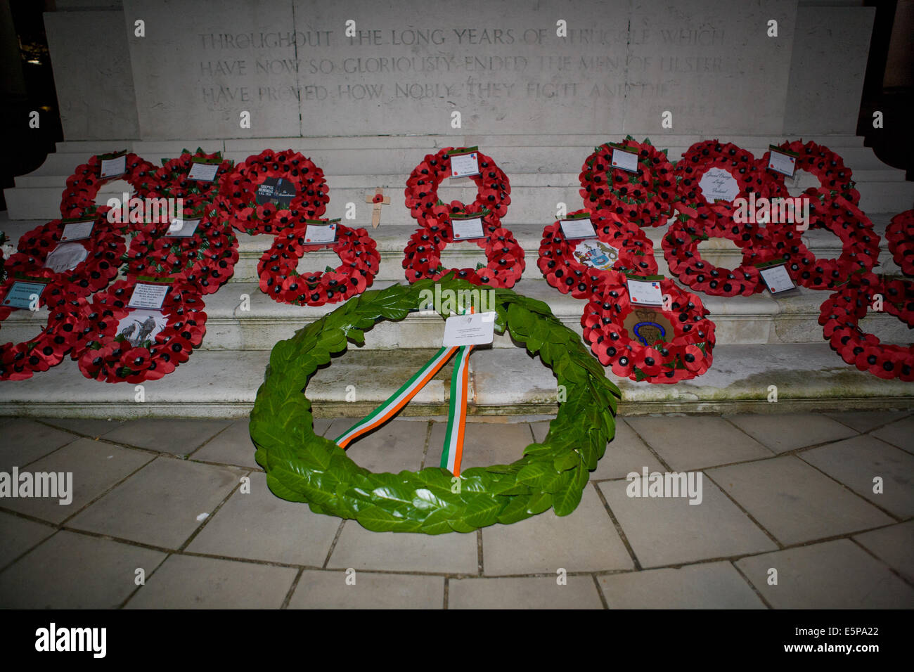 Belfast City Hall Grounds, Ireland. 4th Aug, 2014. A Wreath layed by  Heather Humphreys TD from the Government of Ireland at the Commemoration of the Centenary of the outbreak of the First World War at Belfast Cenotaph Credit:  Bonzo/Alamy Live News Stock Photo