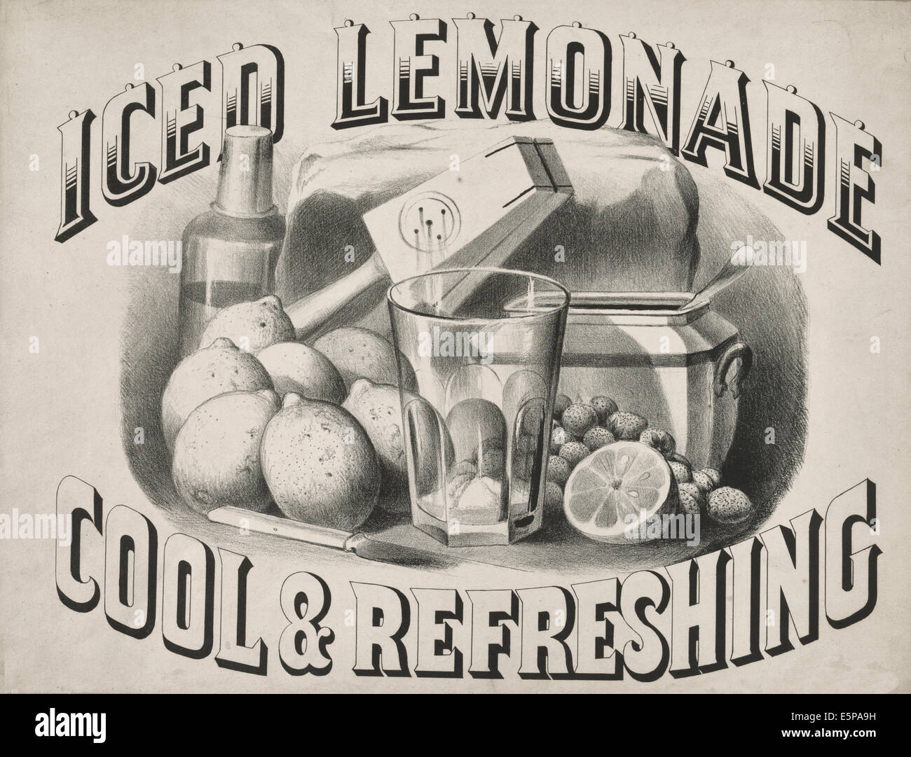 Iced lemonade: cool & refreshing - vintage advertisement poster, circa 1879 Stock Photo