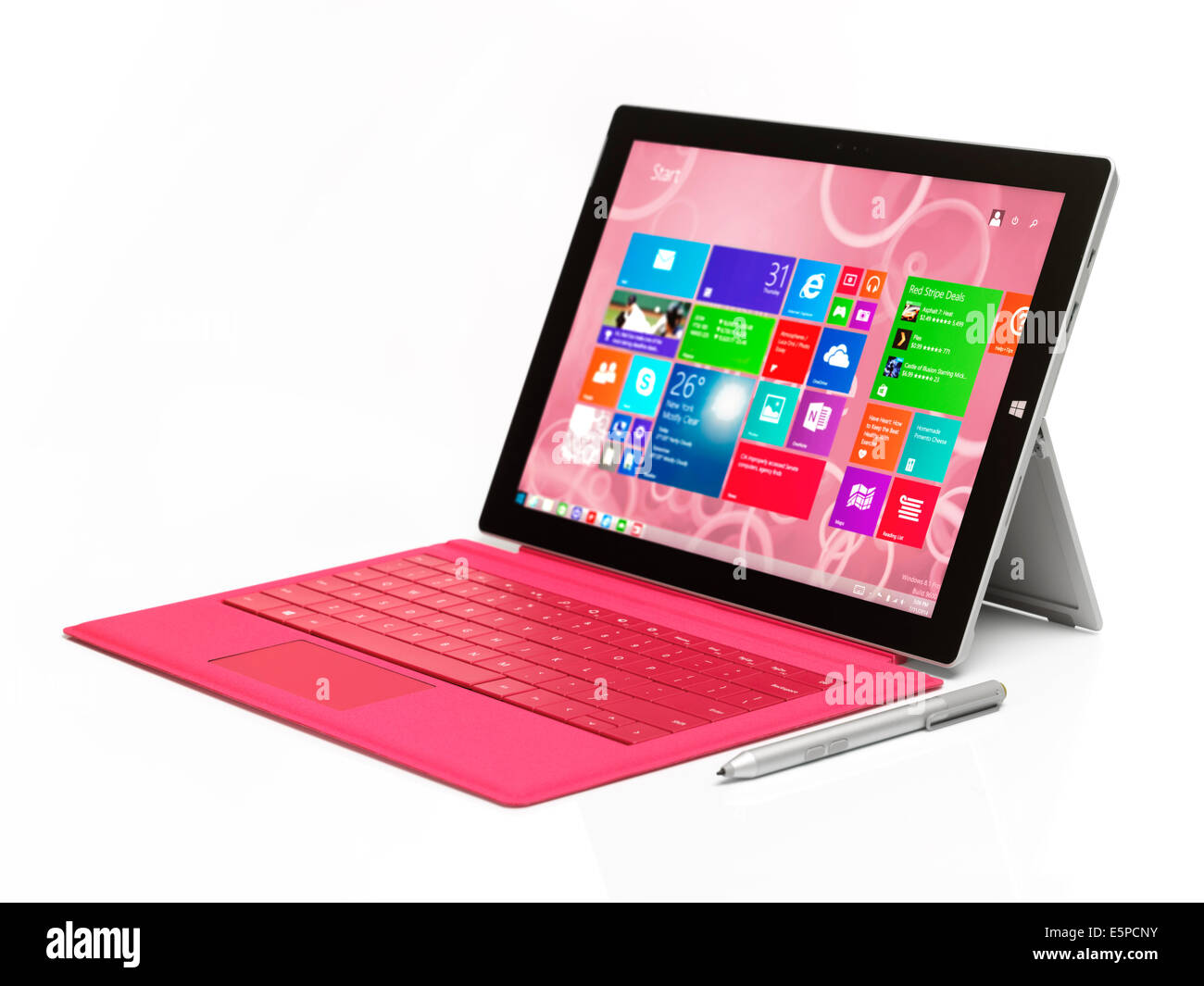 Microsoft Surface Pro 3 tablet computer with pink keyboard isolated on  white background Stock Photo - Alamy