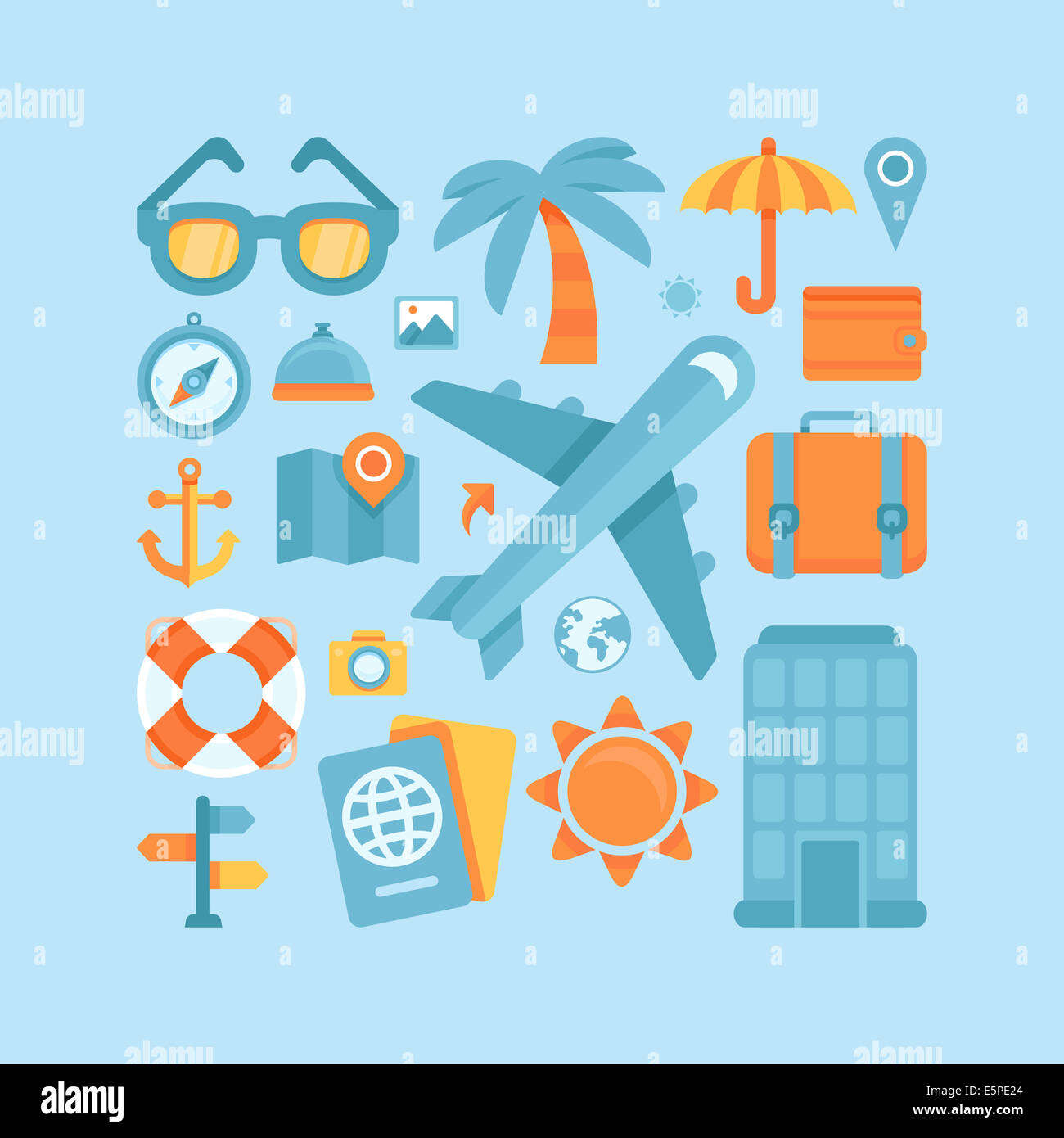 Icons And Concepts In Flat Style Travel And Vacation Trendy