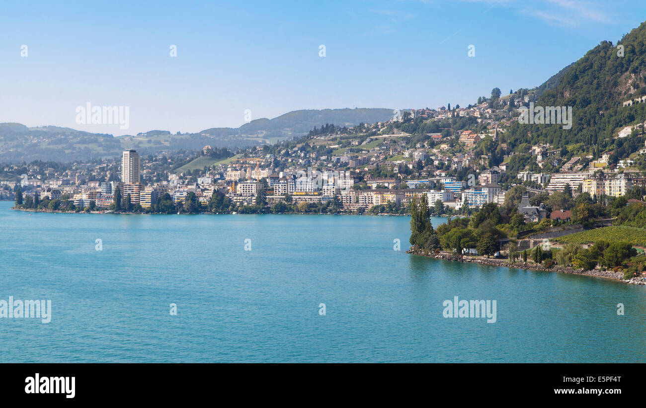City of Montreux on the shores of Lake Geneva, Switzerland. Stock Photo