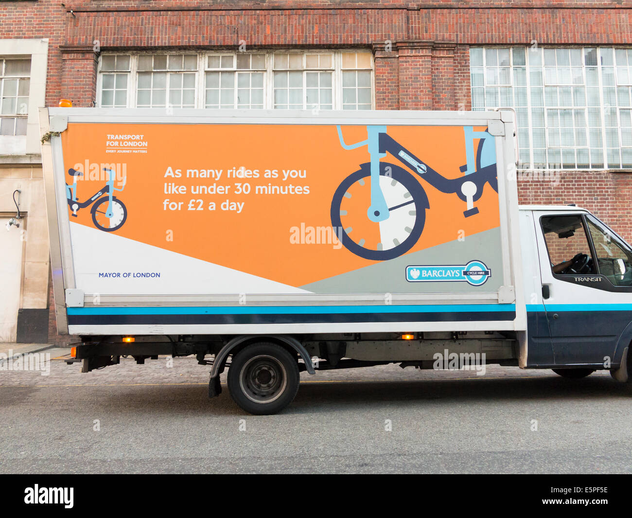 Barclays bike hire truck used for moving cycles between docking stations, London, UK Stock Photo