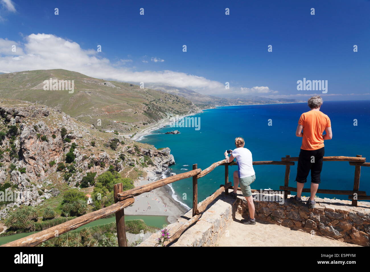 Viewing point of Preveli Beach, Rethymno District, South Crete, Crete, Greek Islands, Greece, Europe Stock Photo