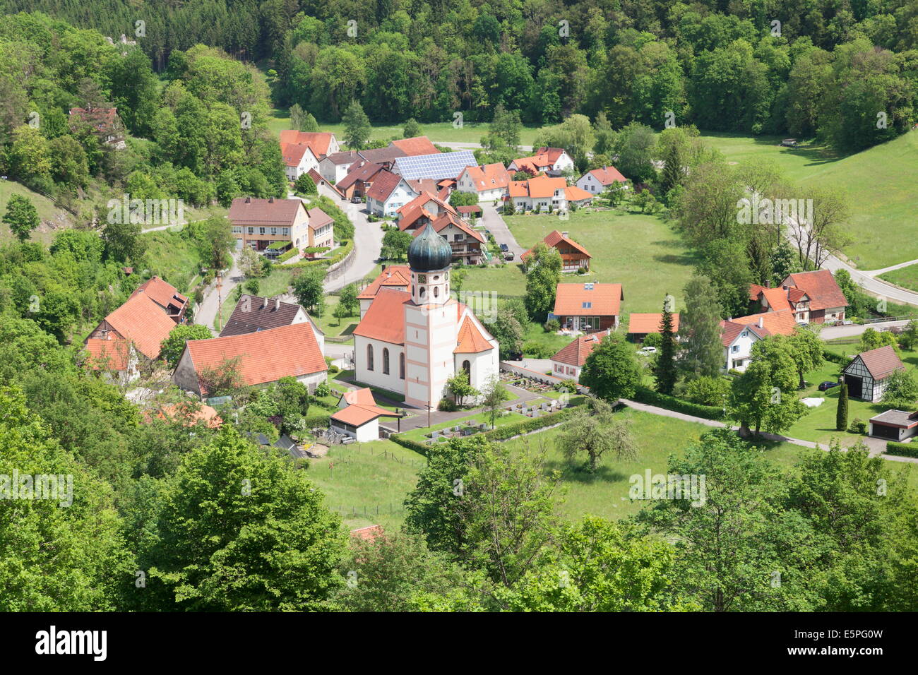 Bichishausen, District of Munsingen, Lautertal Valley, Swabian Alb, Baden Wurttemberg, Germany, Europe Stock Photo