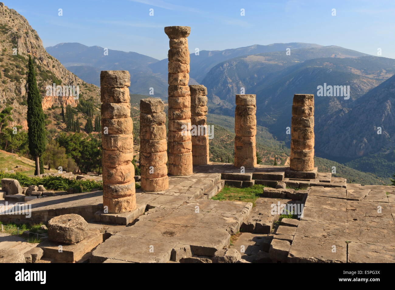 Temple of Apollo, Delphi, UNESCO World Heritage Site, Peloponnese, Greece, Europe Stock Photo
